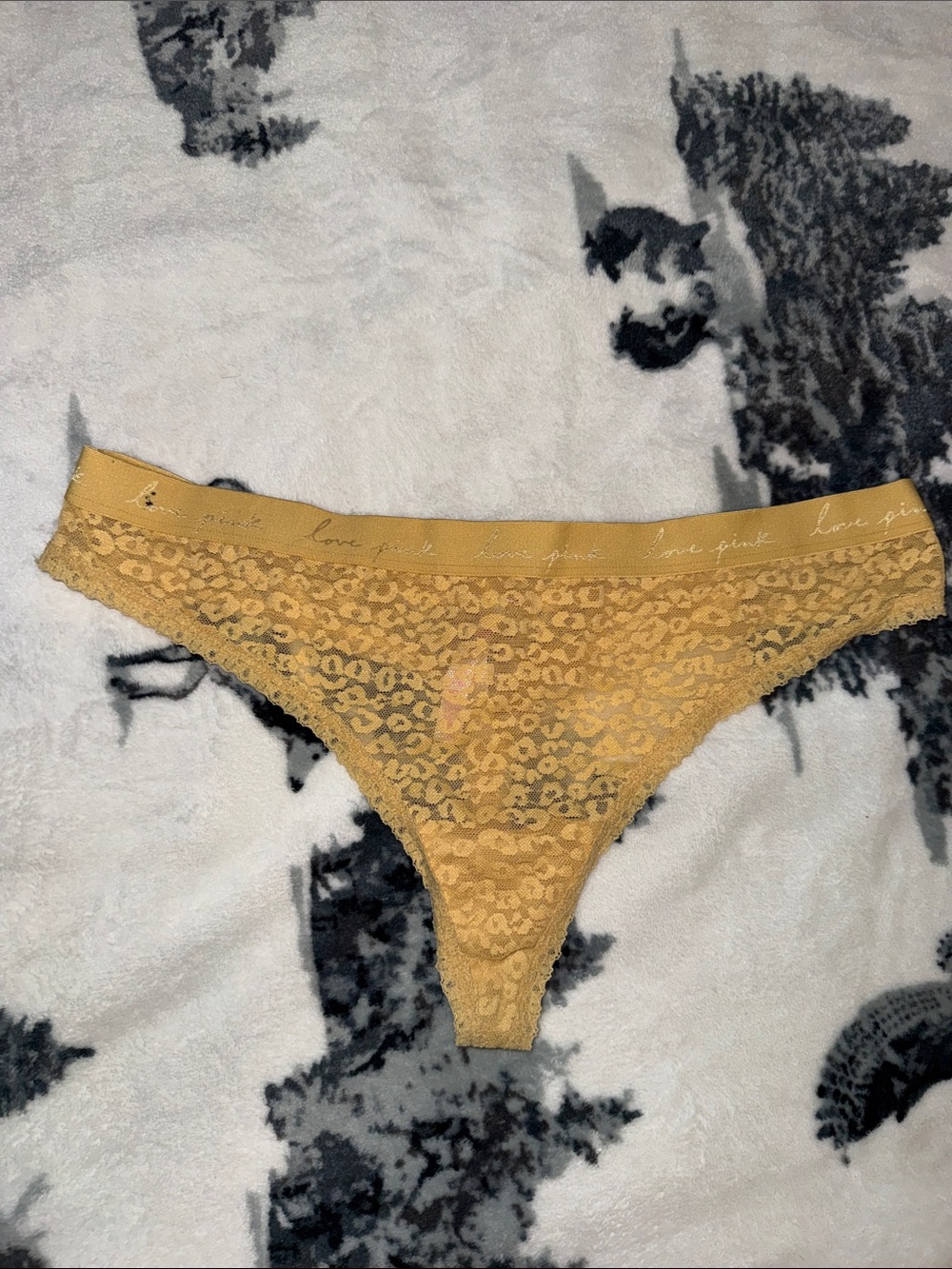PINK Victoria's Secret Mustard Yellow Lace Thong